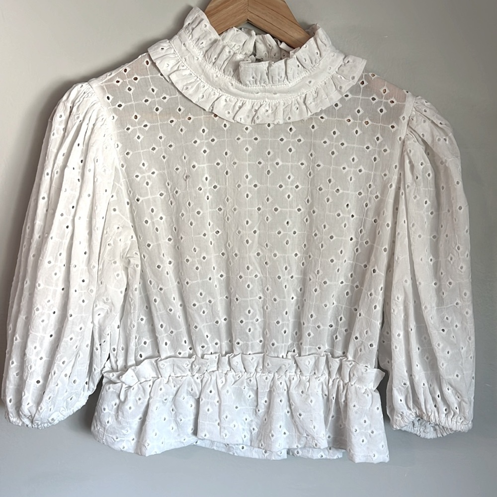 Boutique Prairie Eyelet Lace Blouse